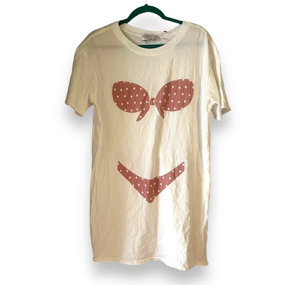 Wildfox NWT RARE SAMPLE Bikini Tshirt Dress Size Small White Pink Short Sleeve